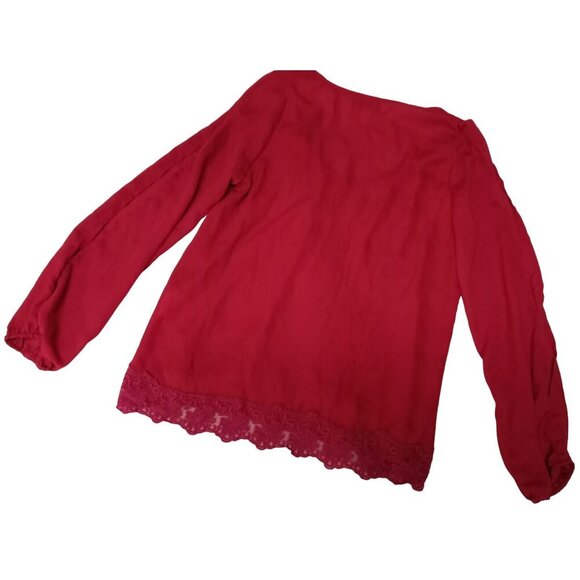 Tobi Red Womens Long Slit Sleeve Blouse Lace Trim Size Extra Small - Picture 6 of 7